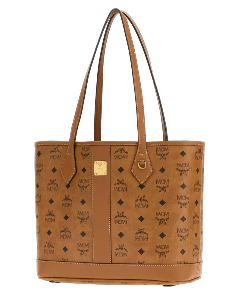 MCM Unisex Printed Canvas Liz Vi Shopping Bag Cognac Borse A Mano Cognac
