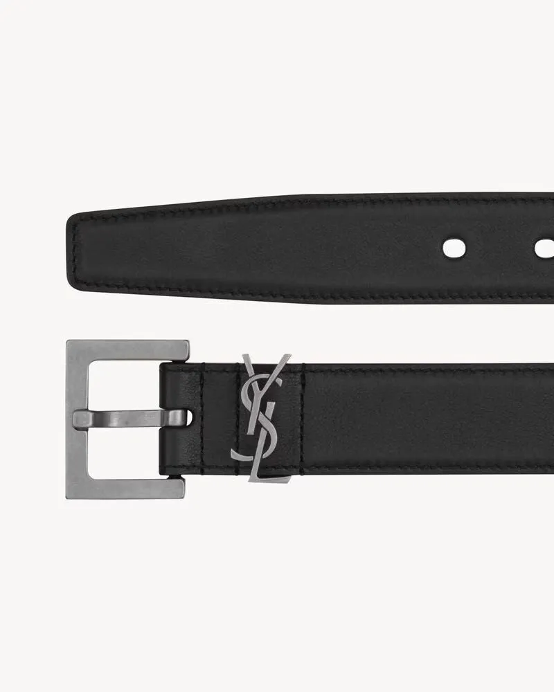 Saint Laurent YSL Logo Buckle Leather Belt — Black Black