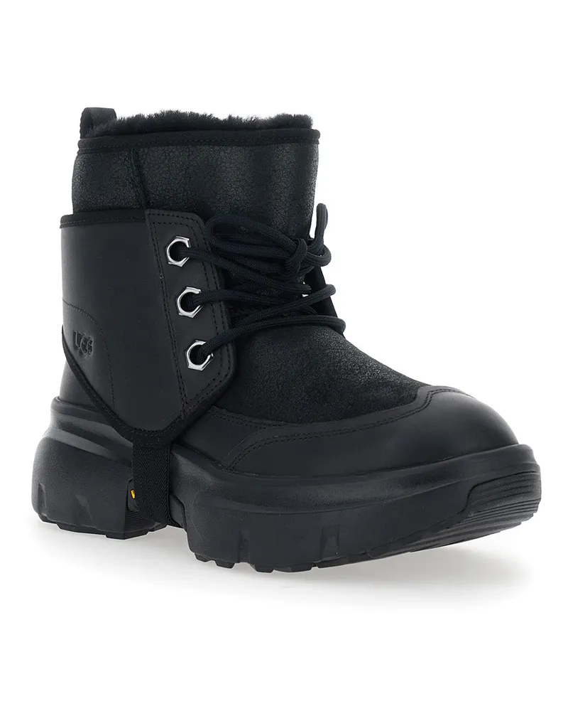 UGG Men's Black Leather Blend Ankle Boots With Platform Sole Black