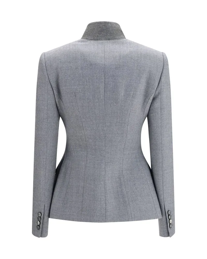 Alexander McQueen Wool Peak Lapel Blazer — Grey Grey