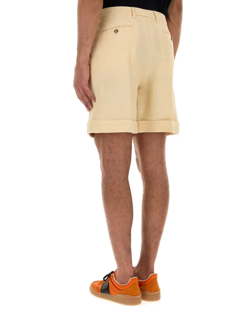 Valentino Garavani Men's Cream Jute Bermuda Shorts Burro Exterior: Viscose Silk Beige