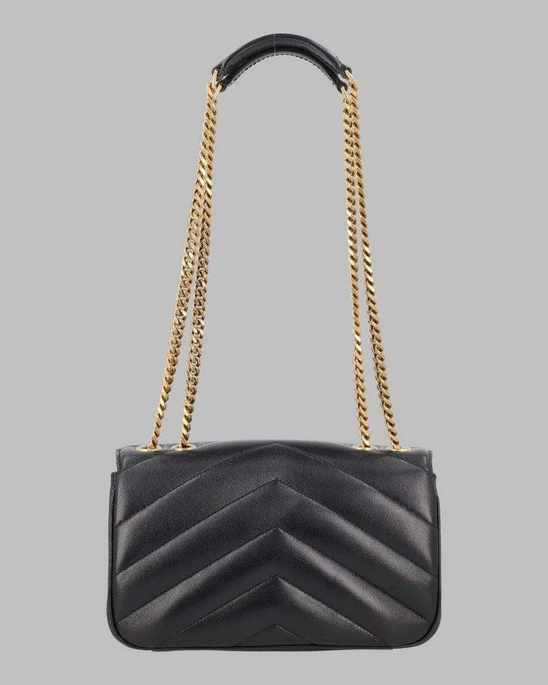 Saint Laurent Loulou Lambskin Leather Shoulder Bag — Black Black
