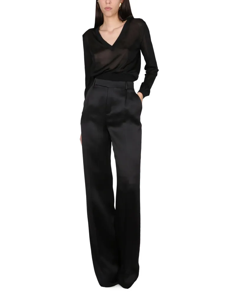 Saint Laurent Satin Flared Trousers — Black Black