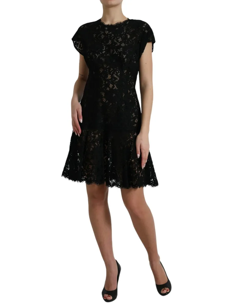 Dolce & Gabbana Women's Black Floral Lace Cotton A-Line Mini Dress Nylon Viscose Black