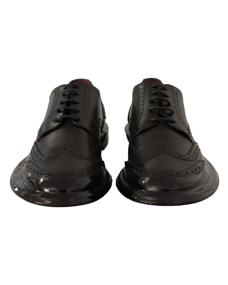 Dolce & Gabbana Men's Black Leather Oxford Wingtip Formal Derby Shoes Calfskin Black
