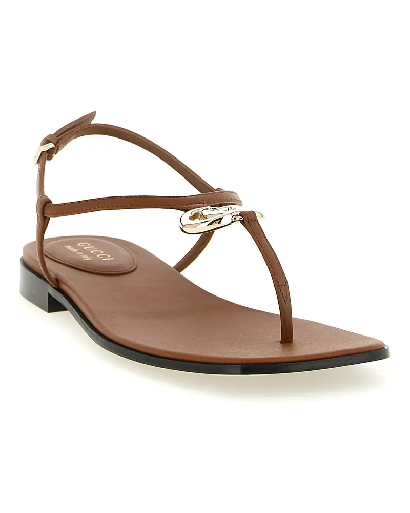 Gucci Women's Brown Calfskin Flat Sandals Brown