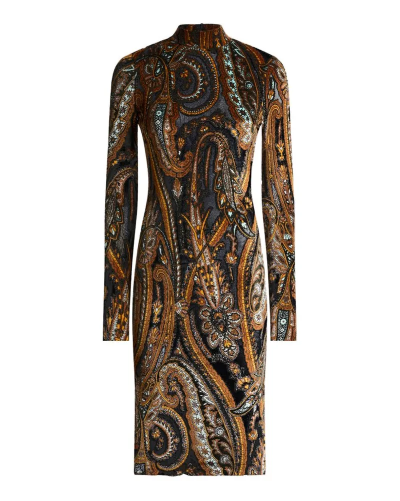 Etro Paisley Pattern Viscose Midi Dress — Multicolor Multicolor