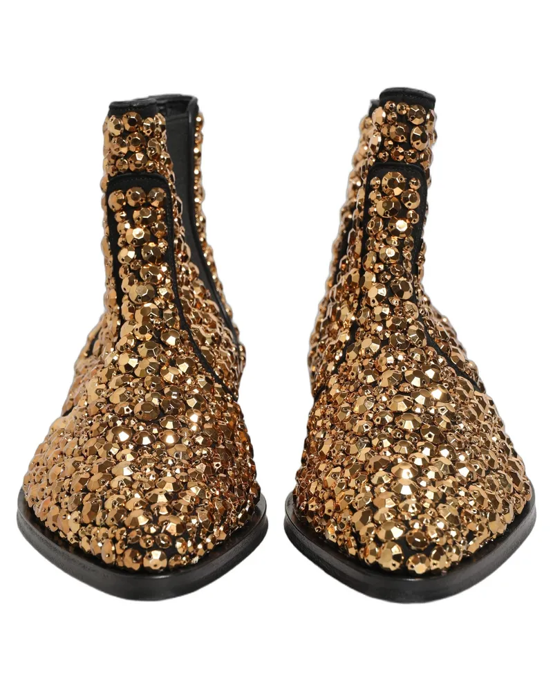Dolce & Gabbana Men's Gold Embellished Chelsea Ankle Boots Shoes Leather Gold