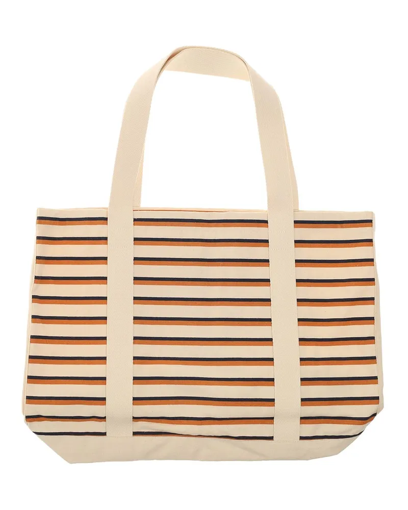 Kitsuné Coffee Cup Striped Canvas Tote Bag — Beige Beige