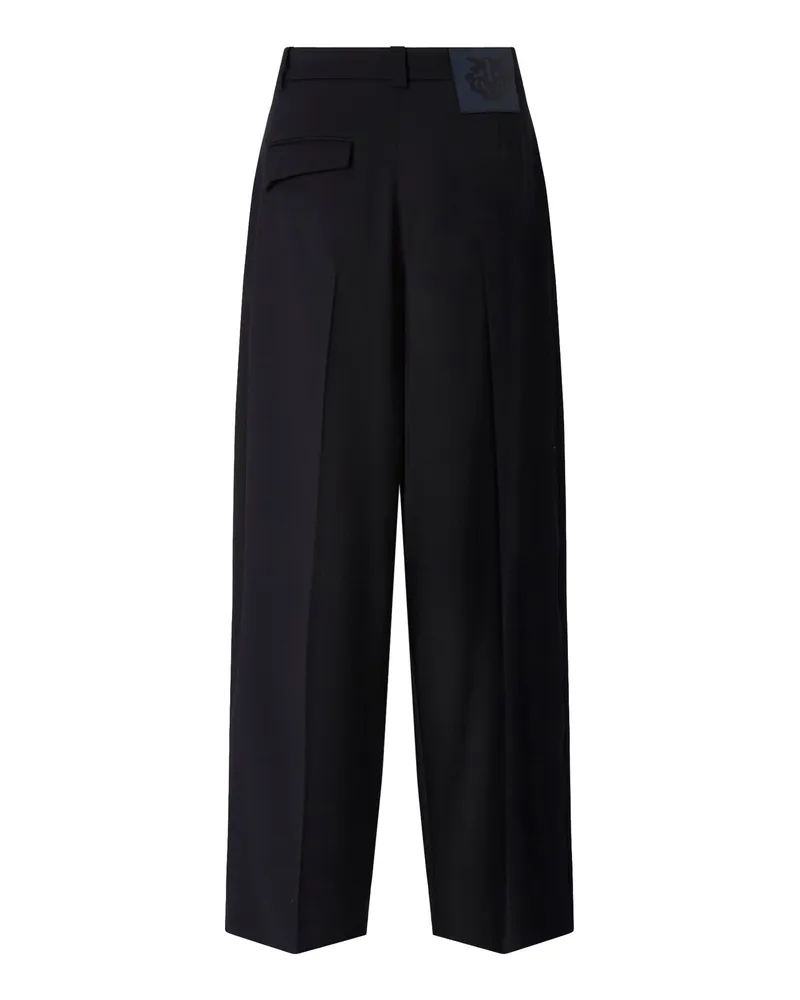 Pinko Women's Barrel Fit Wool Blend Trousers Dark Navy Blue Polyester Navy