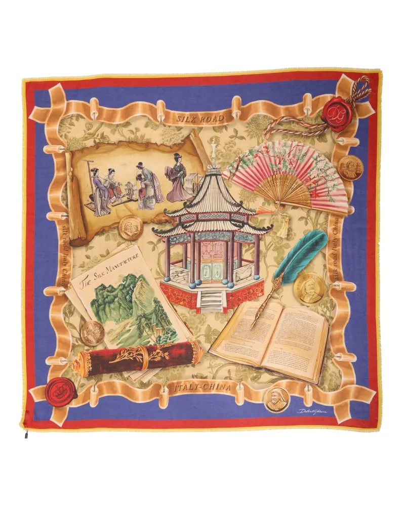 Dolce & Gabbana Women's Multicolor Italy China Shawl Wrap 140cm X 130cm Scarf Modal Cashmere Multicolor