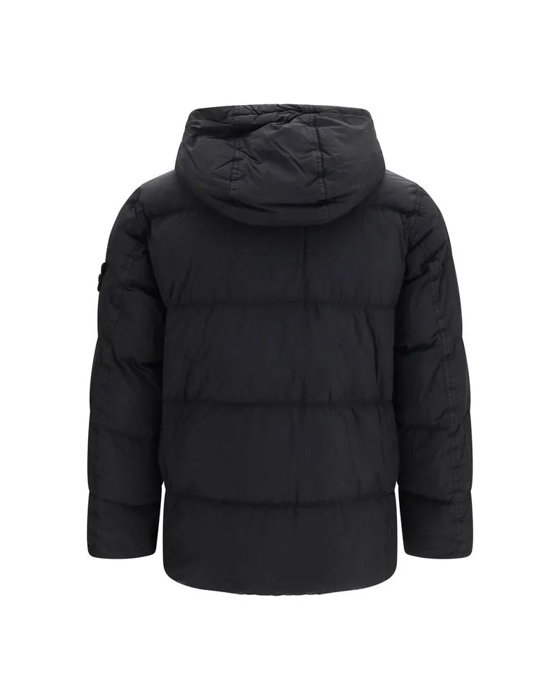 Stone Island Men's Black Goose Down Full-Length Jacket Clothing Black