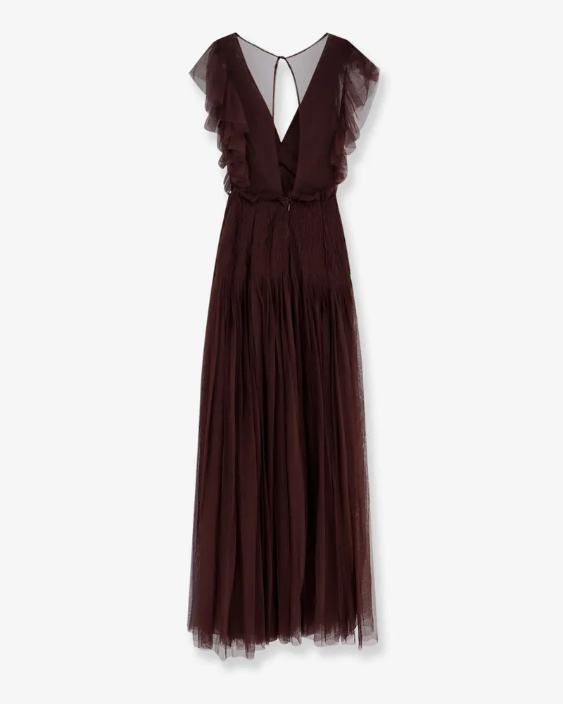 Elisabetta Franchi Women's Evening Gown With Rhinestones Brown Polyester Brown