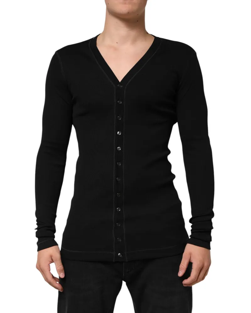 Dolce & Gabbana Black Cotton Button Up Men Cardigan Clothing Black
