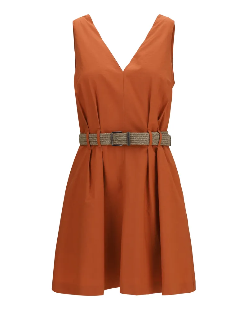 Brunello Cucinelli Women's Pleated Dress With Rope Belt Tangerine Cotton Orange