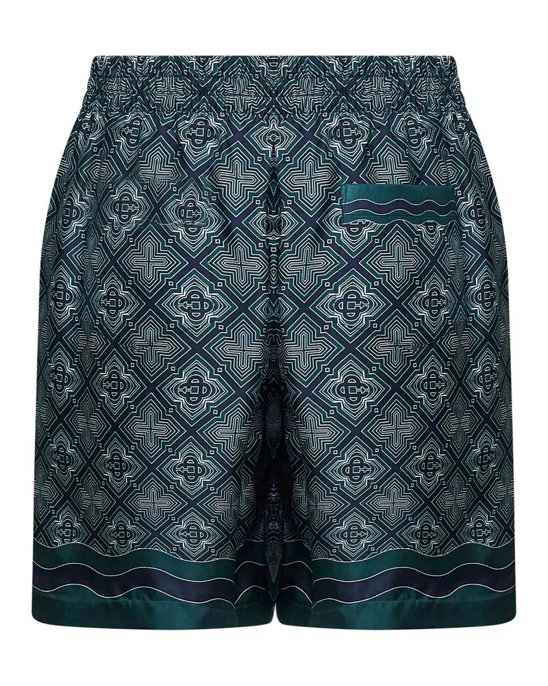 Casablanca Paris Men's Shorts Radiating Monogram Green Silk Multicolour Green