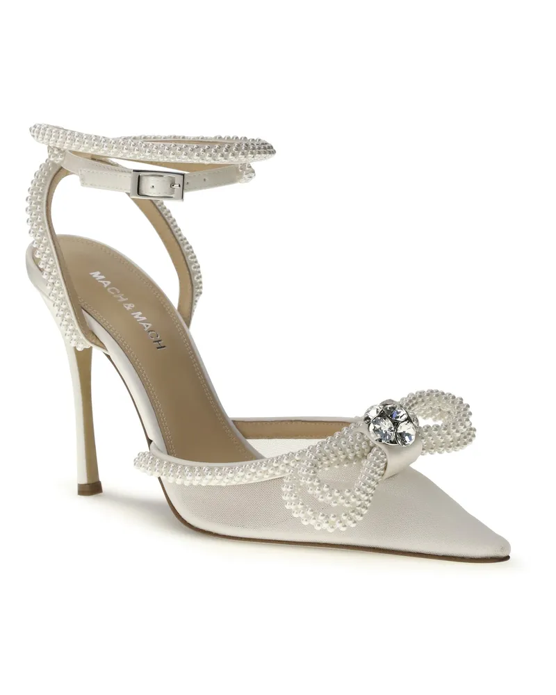 Mach & Mach Women's Double Bow Satin Pumps White High Heel Shoes White