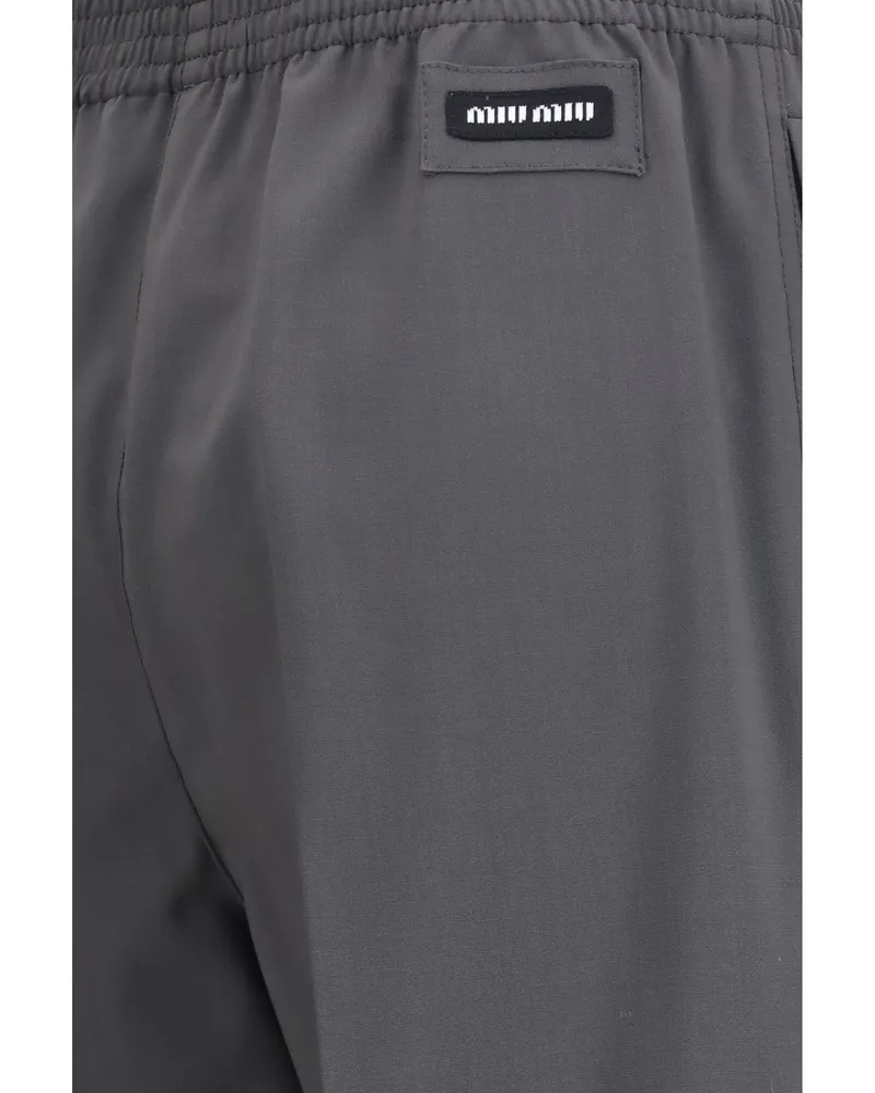 Miu Miu Women's Straight Leg Wool Trousers Hematite Grey Virgin Gray