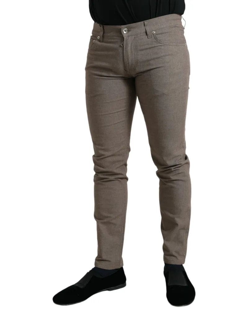 Dolce & Gabbana Brown Cotton Stretch Skinny Men Pants Elastane Brown