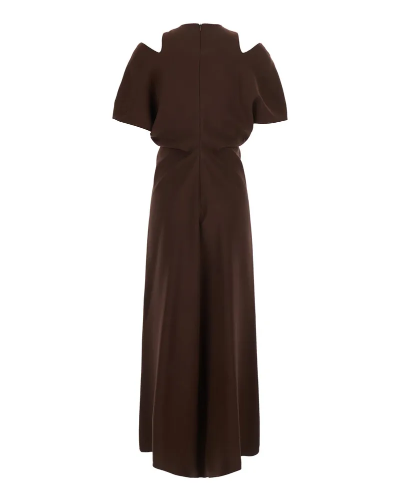 Federica Tosi Cold-Shoulder Cut-Off Cady Dress — Brown Brown