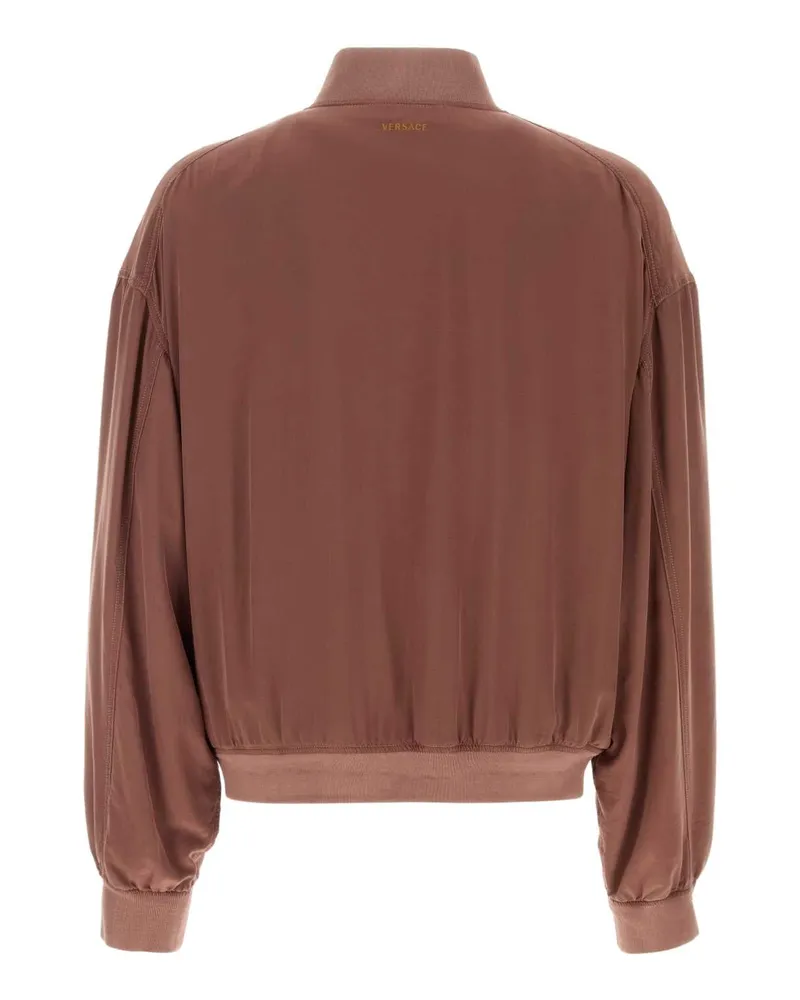 Versace Men's Antiqued Pink Silk Bomber Jacket Lightaubergine Giubbini Pink