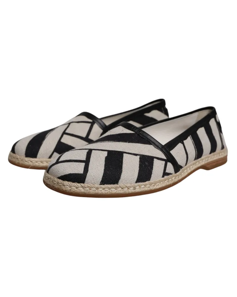 Dolce & Gabbana Men's Black White Stripes Slip On Espadrille Shoes And Linen Leather Black