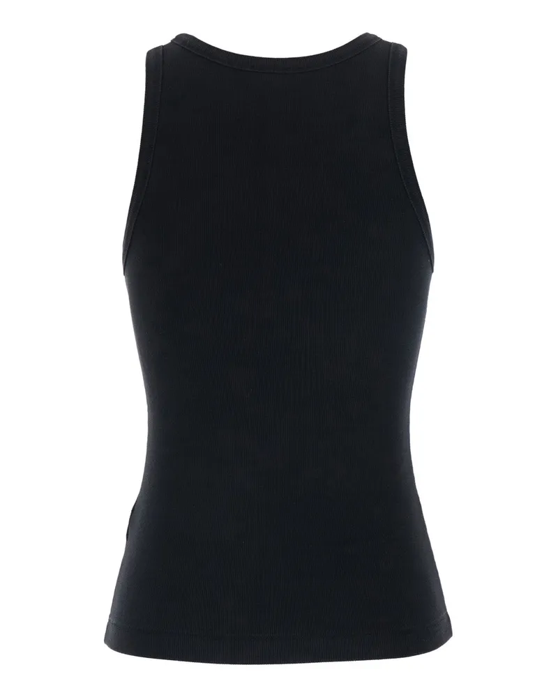 Diesel Women's Sleeveless Top Dlogo Black Ribbed Cotton Tops Black