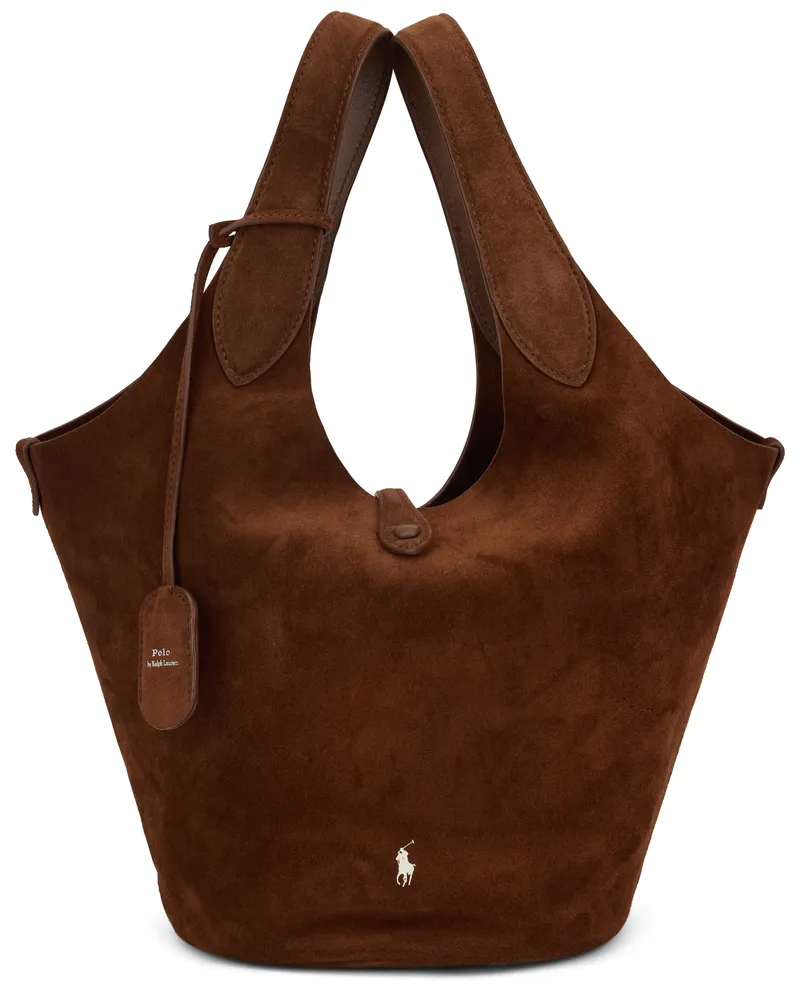 Ralph Lauren Women's Tote Bag Suede Leather Brown Calfskin Brown