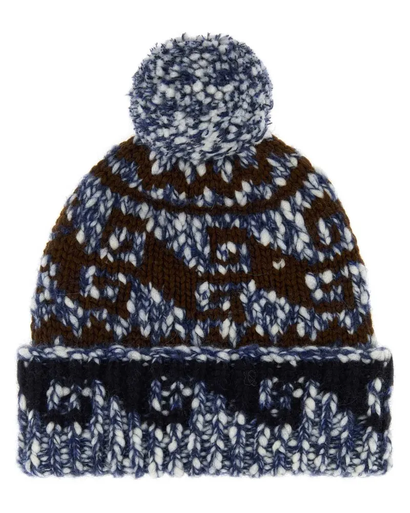 Moncler HAT Wool-Blend Fair Isle Beanie — Blue Blue