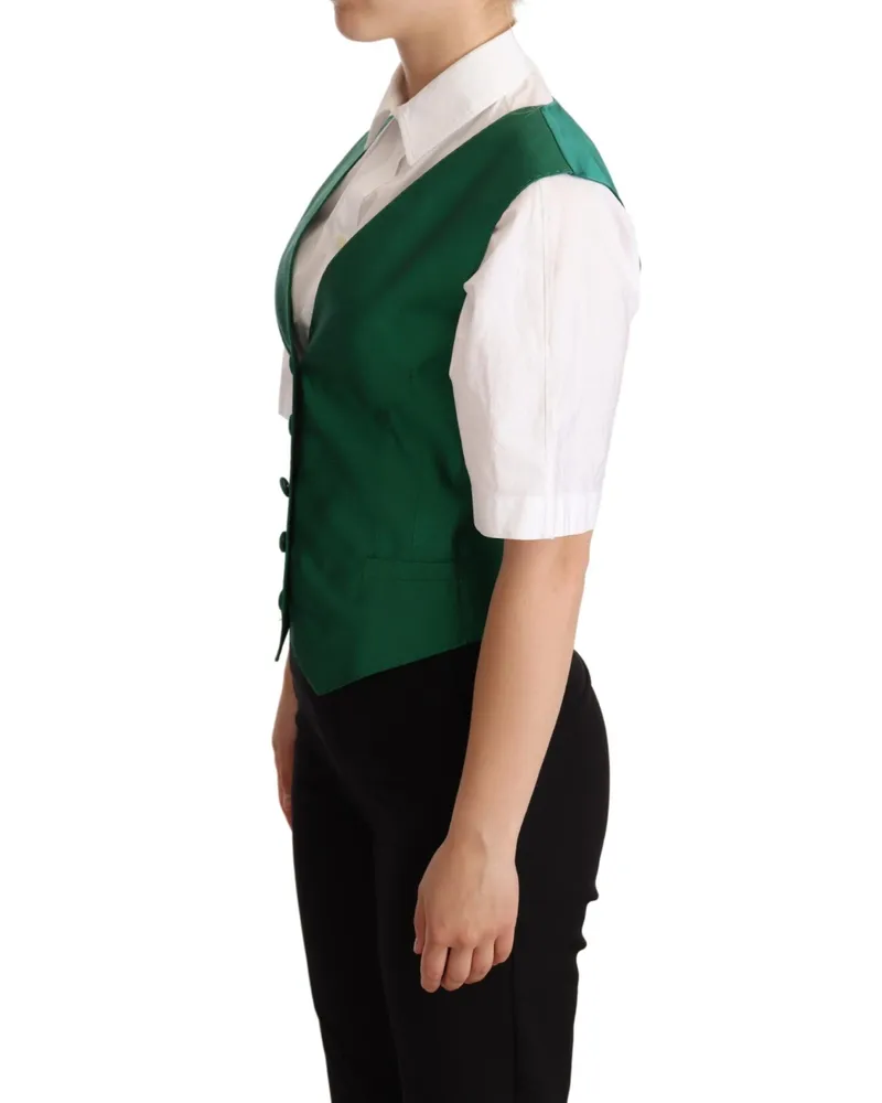 Dolce & Gabbana Women Green Silk Satin Sleeveless Waistcoat Vest Elastane Clothing Green