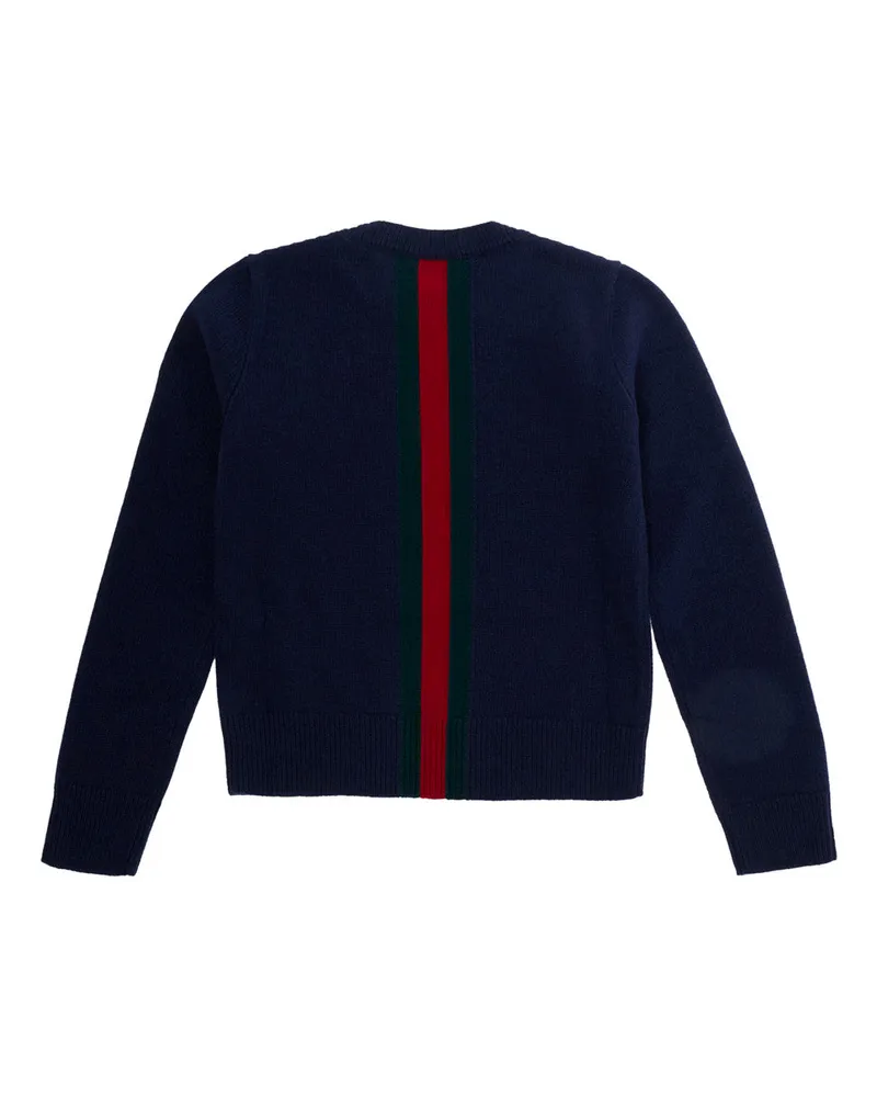 Gucci Web-Embroidered Wool Sweater — Blue Blue