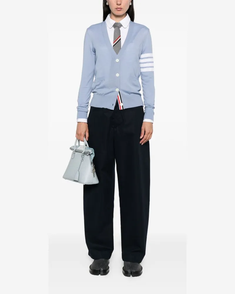 Thom Browne Striped-Sleeve Wool Cardigan — Light Blue Light