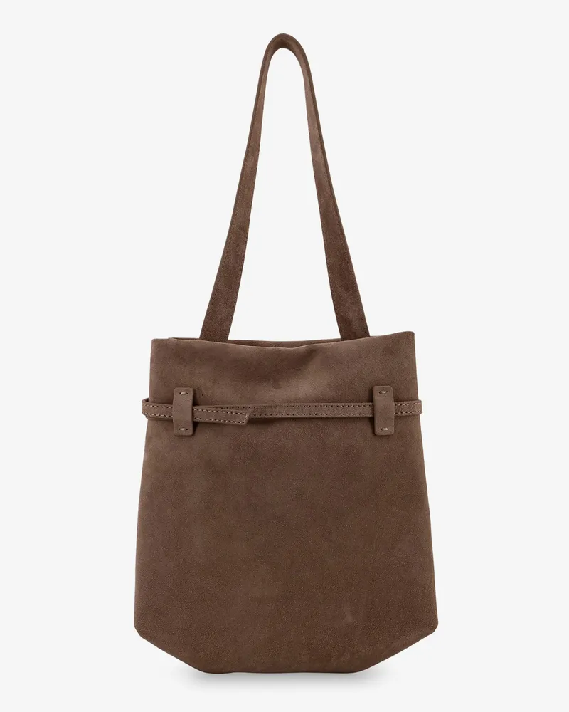 Manu Atelier Women's Shoulder Bag Mini Tote Du Jour Suede Grey Brown
