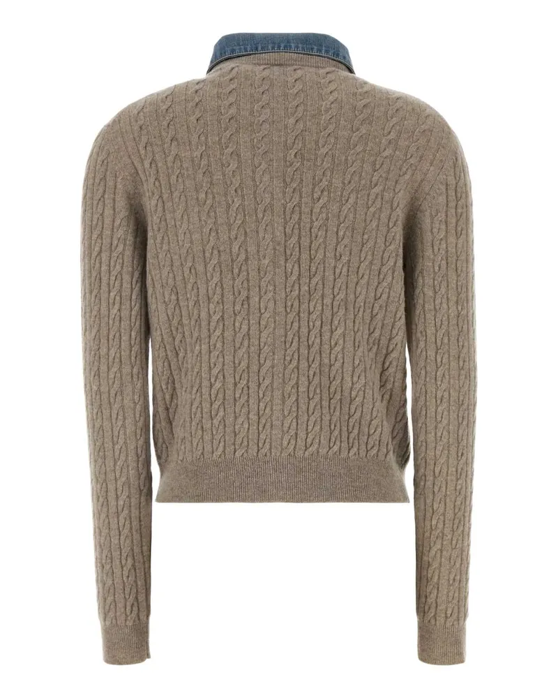 Miu Miu Women's Cappuccino Wool Blend Cardigan Sabbia Maglieria Sweater Beige