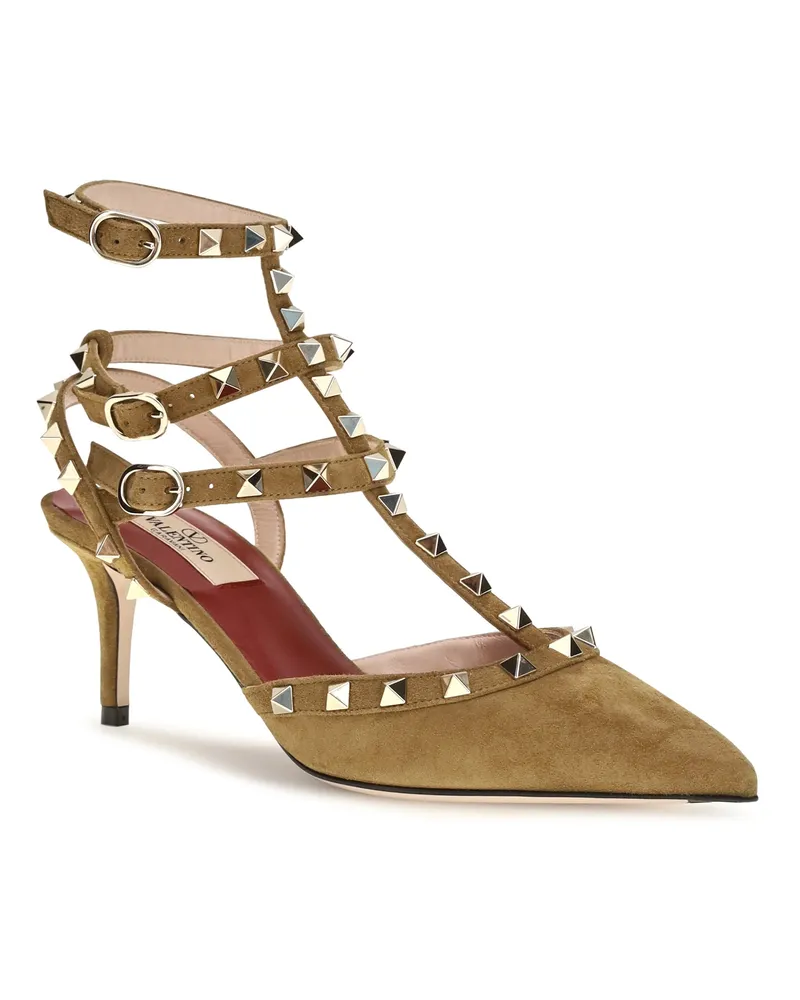 Valentino Garavani Women's Rockstud Suede Pumps Havana Beige High Heel Shoes Beige
