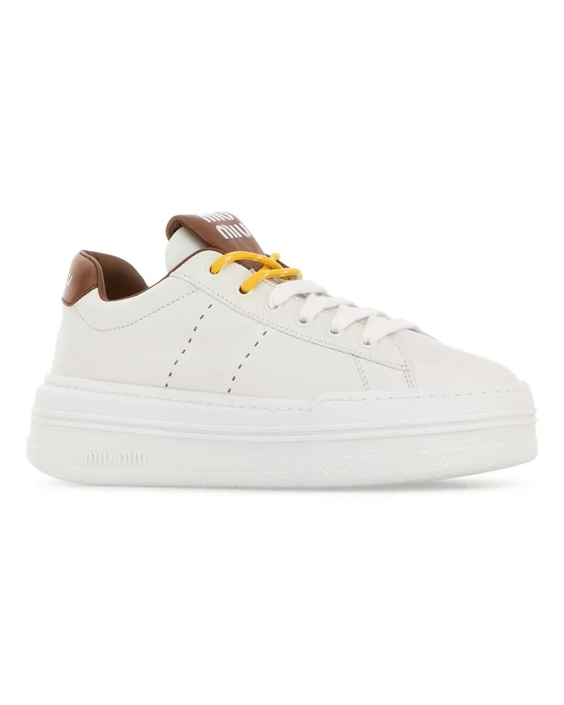 Miu Miu Women's White Leather Sneakers Biancocognac White
