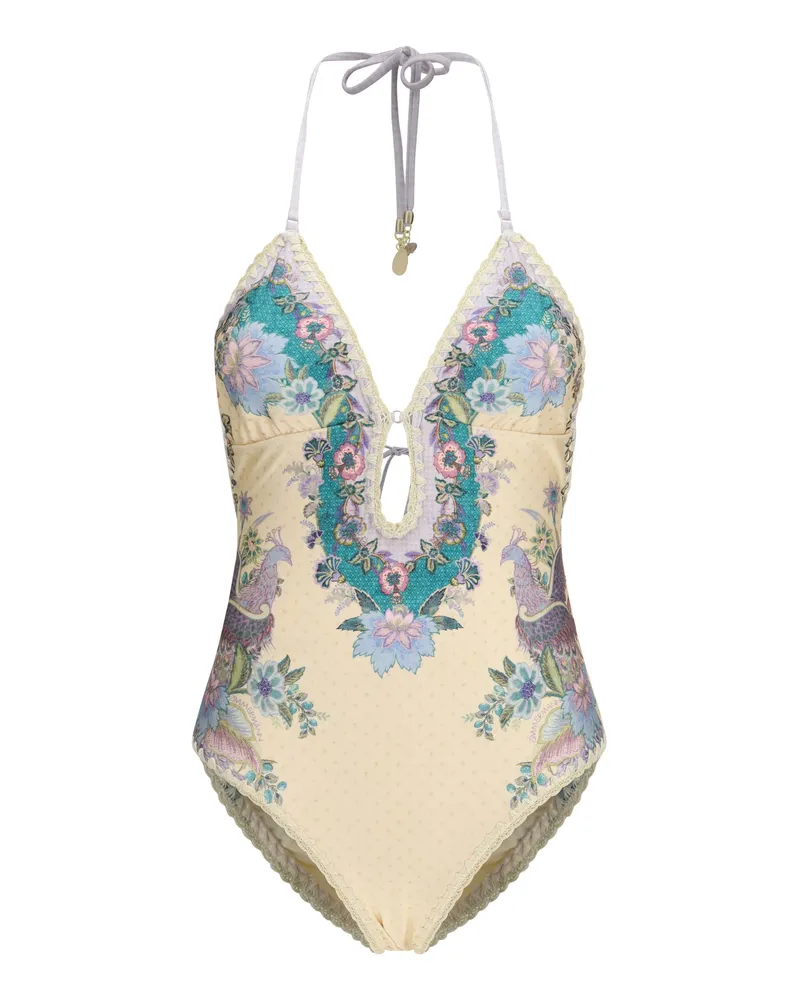 Zimmermann Women's One-Piece Swimsuit Indra Cream Scarf Floral Polyamide Swimwear Sea Clothing Cream