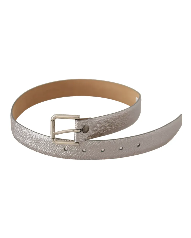 Dolce & Gabbana Women's Metallic Silver Leather Metal Waist Buckle Belt Silver