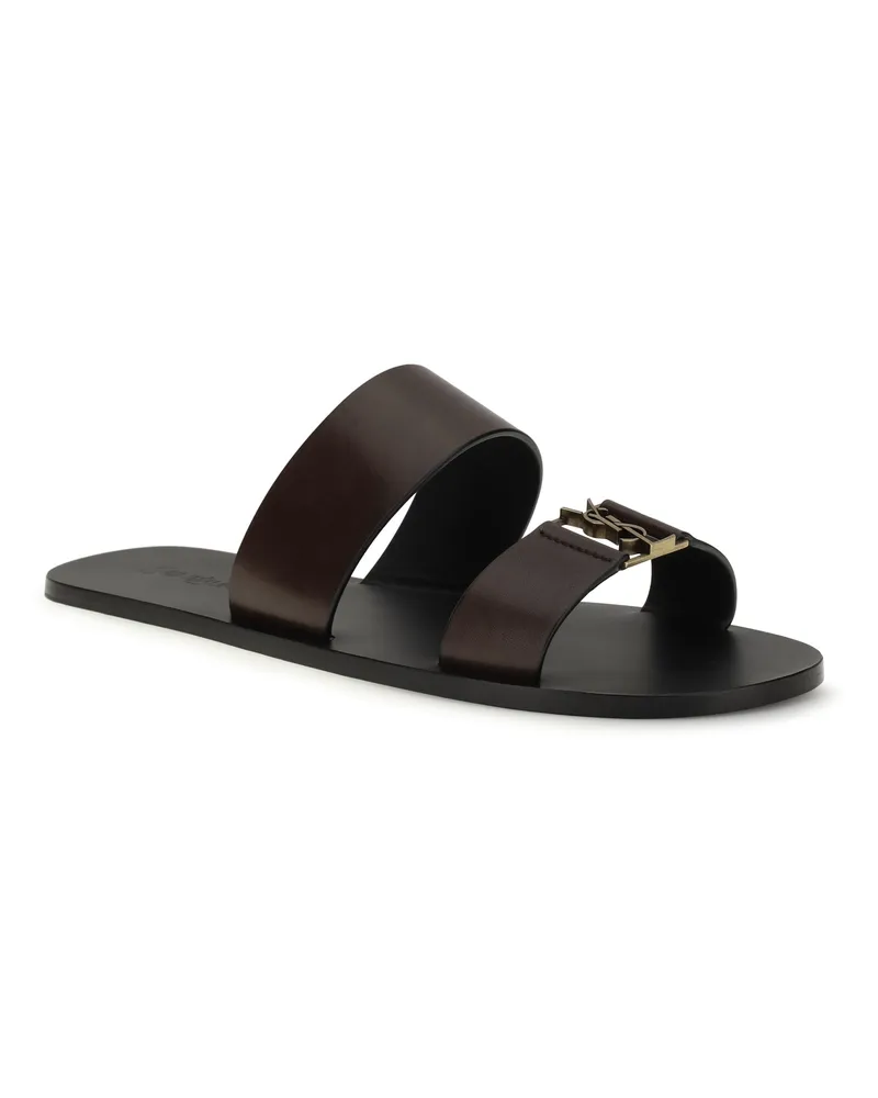 Saint Laurent Men's Babylone Sandals Coffee Calf Leather Bos Taurus Brown