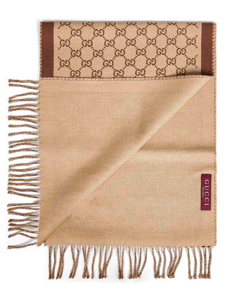 Gucci GG Monogram Wool Scarf — Beige Beige