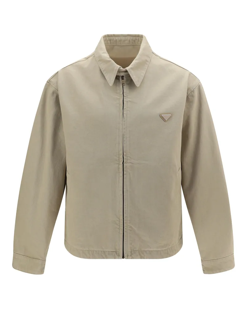 Prada Men's Denim Blouson Jacket Sand Cotton Beige