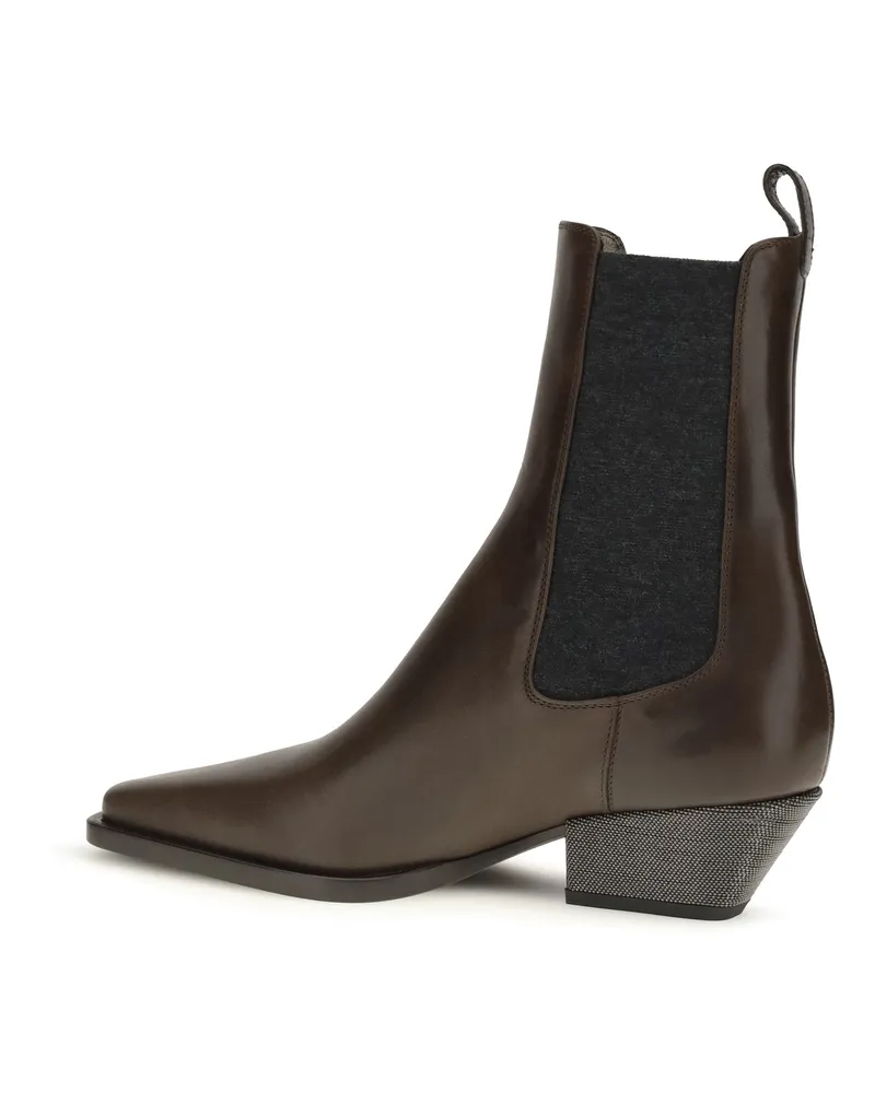 Brunello Cucinelli Women's Leather Ankle Boots Cocoa Brown