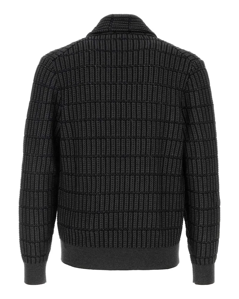 Brioni Men's Embroidered Cotton And Linen Cardigan Blackgrey Exterior: Maglieria Sweater Gray