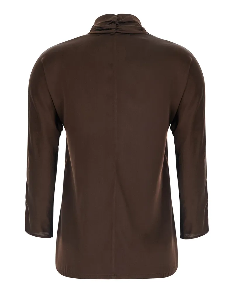 Jucca Women's Top With Bow Neck Brown Silk Blouses Shirt Brown