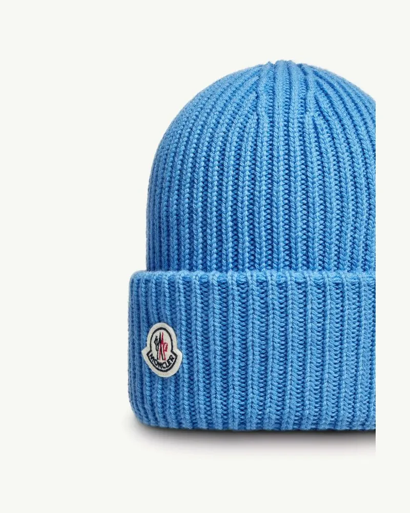 Moncler L20913B00087M1127704 Ribbed Knit Beanie — Blue Blue