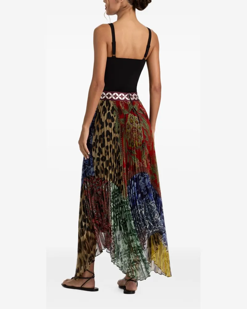 Alice + Olivia Pleated Patchwork Pint Skirt — Black Black