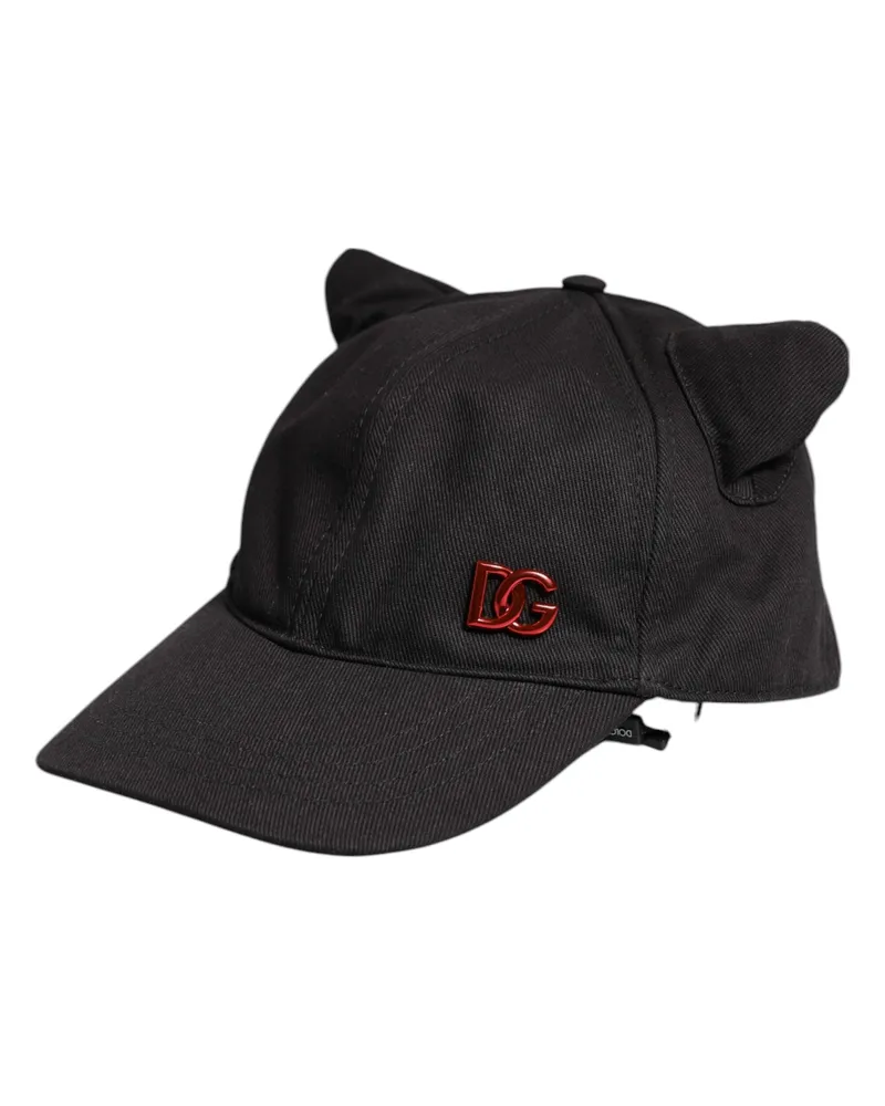 Dolce & Gabbana Men Black Cotton Logo Patch 6 Panels Baseball Cap Hat Black