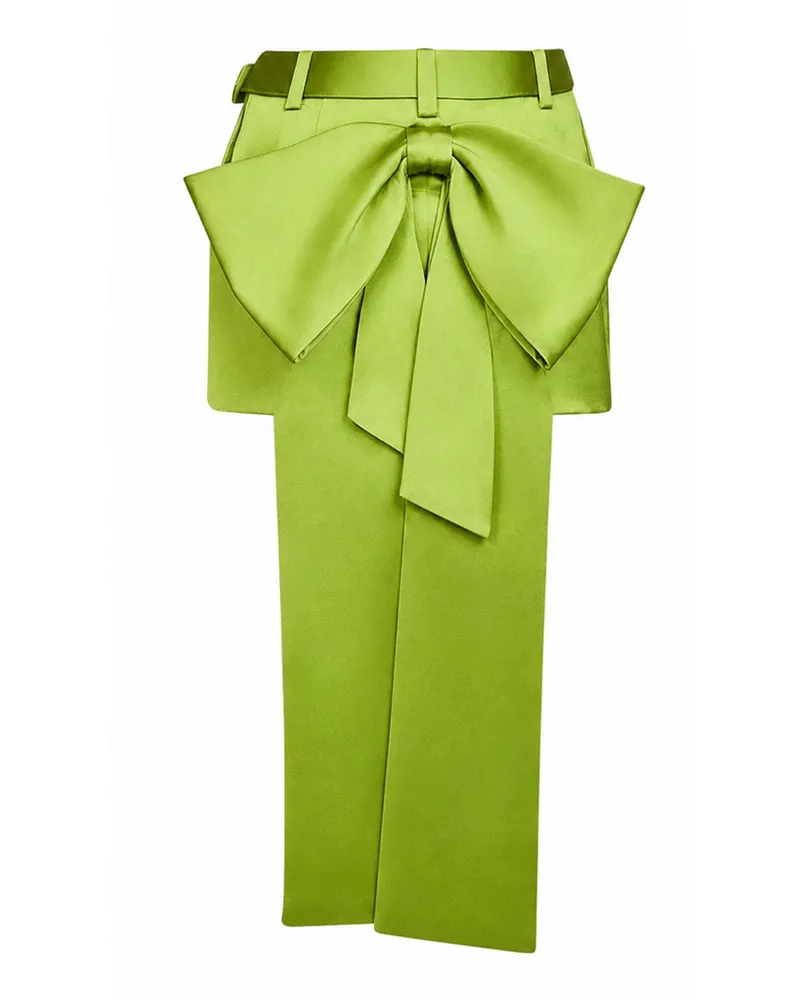 Self-Portrait Women's Mini Skirt Green Satin With Belt Polyester Green