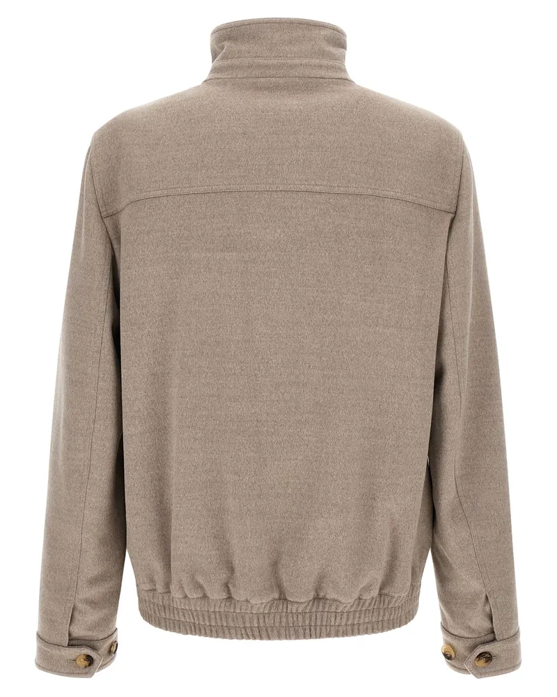 Brunello Cucinelli Virgin Wool Bomber Jacket — Beige Beige
