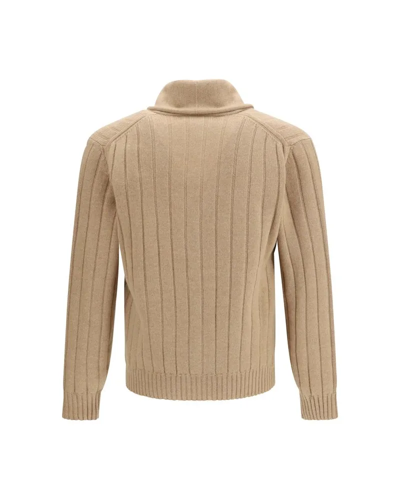 Brunello Cucinelli Ribbed Cashmere Cardigan — Beige 